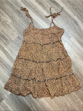 SHEIN Tan Leopard Print Tiered Mini Dress